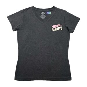 Think Positive Super Soft Womens Med Grey Charcoal T Shirt‎ Fun Support Spellout